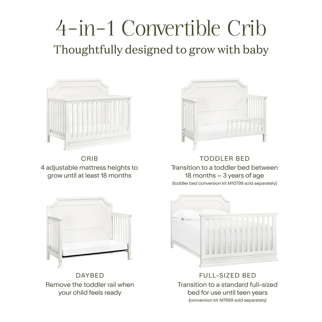 Emma Regency 4 in 1 Convertible Crib in Warm White - Image 10