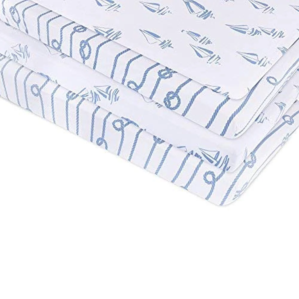 Portacrib Sheet Set Dusty Blue Nautical Print - Image 2